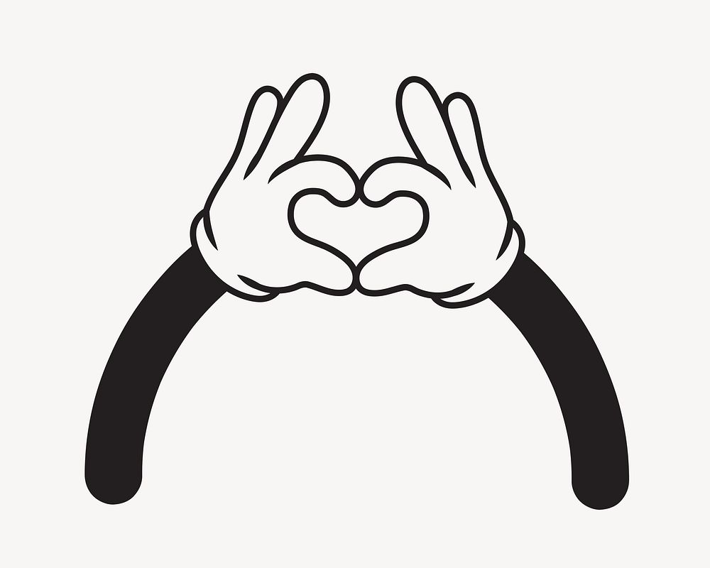 Cartoon heart hands, gesture line art illustration