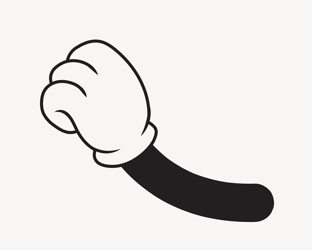 Cartoon raised fist, gesture line art illustration