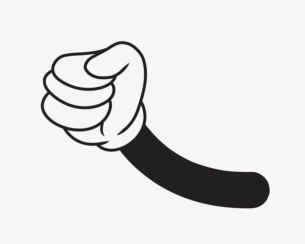 Cartoon raised fist, gesture line art illustration