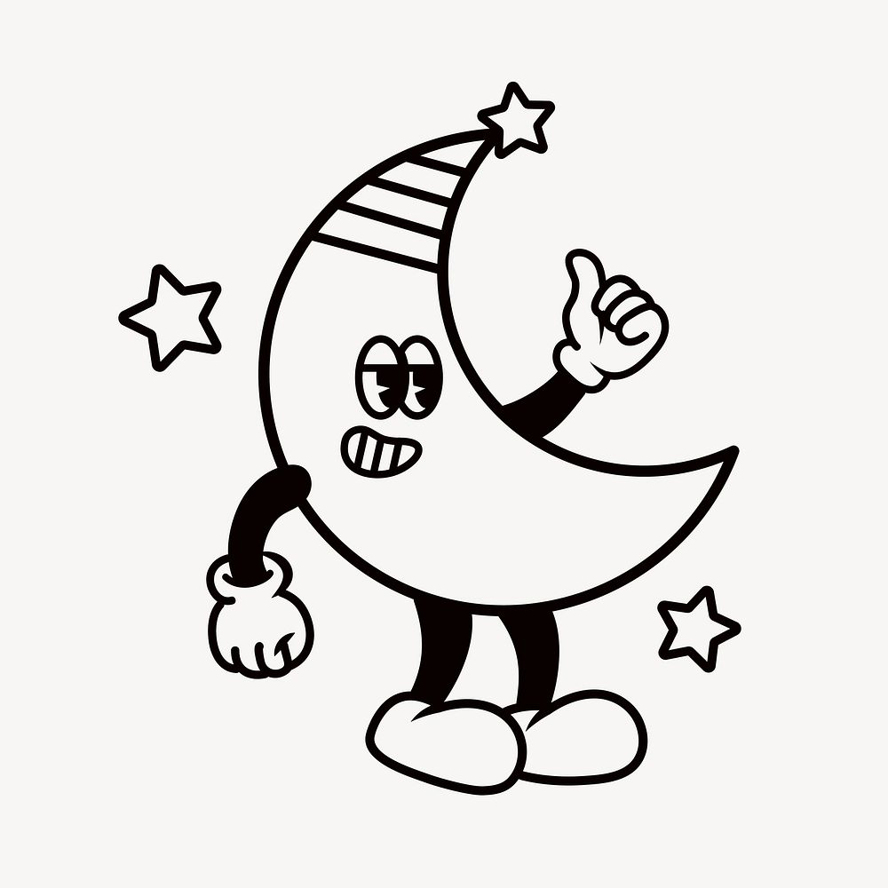 Thumbs up moon, cartoon character illustration