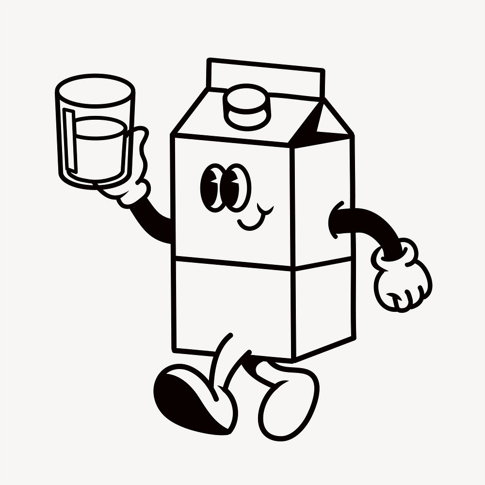 Retro milk carton, food illustration vector