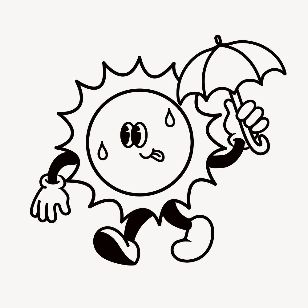 Sun holding umbrella, weather cartoon character illustration vector