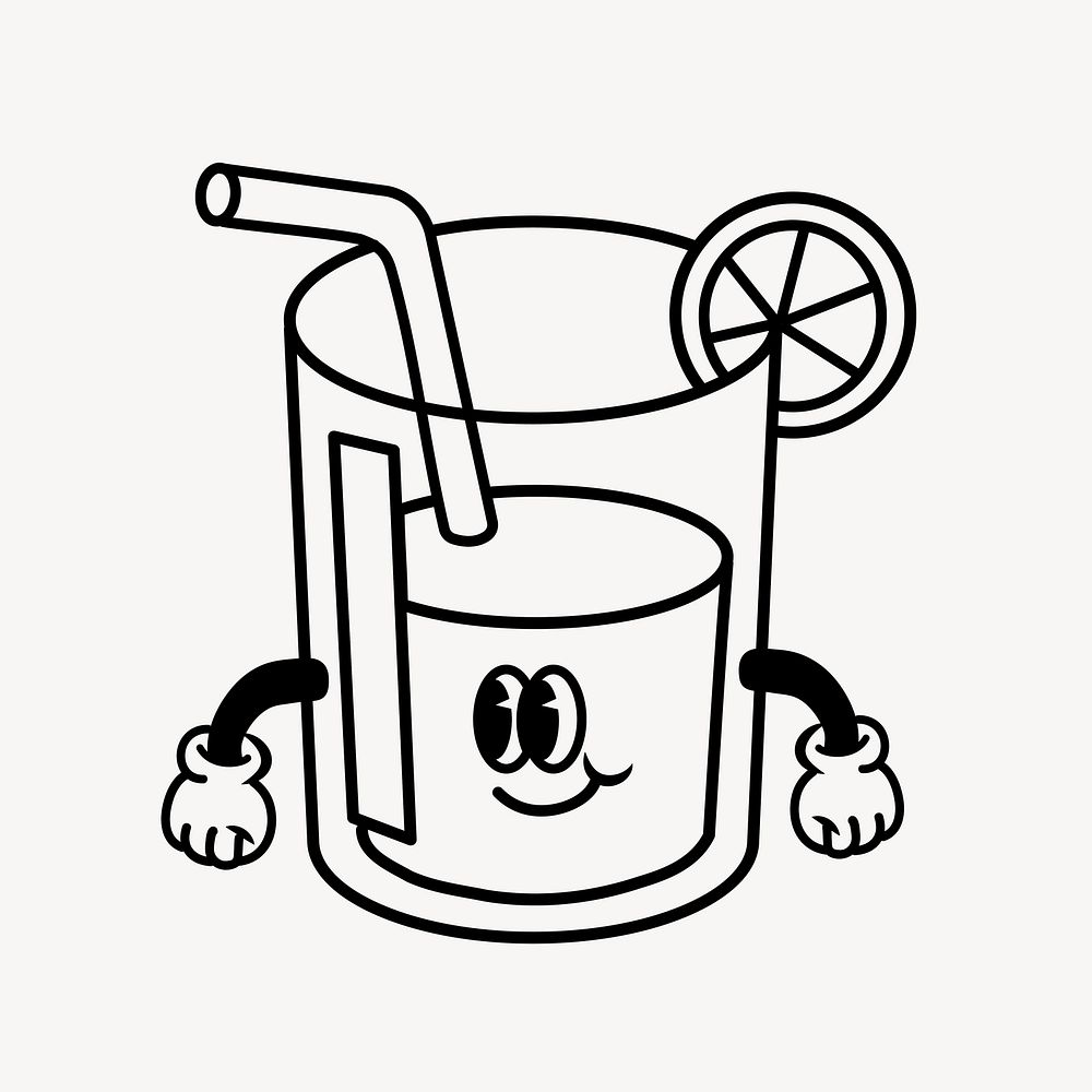 Retro orange juice glass, food illustration vector