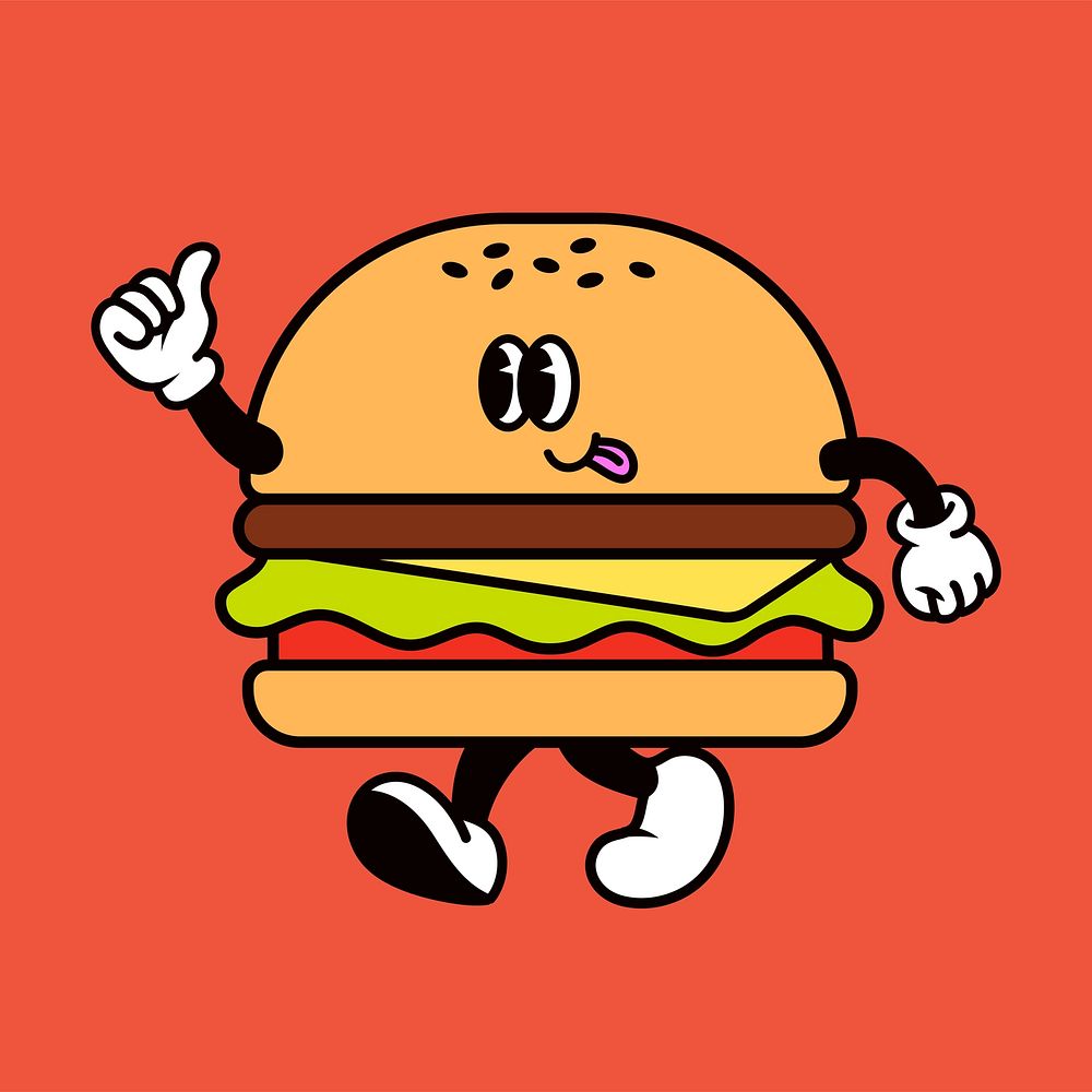 Retro hamburger, food illustration