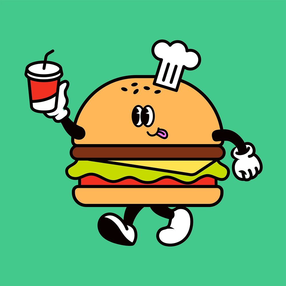 Retro hamburger, food illustration vector