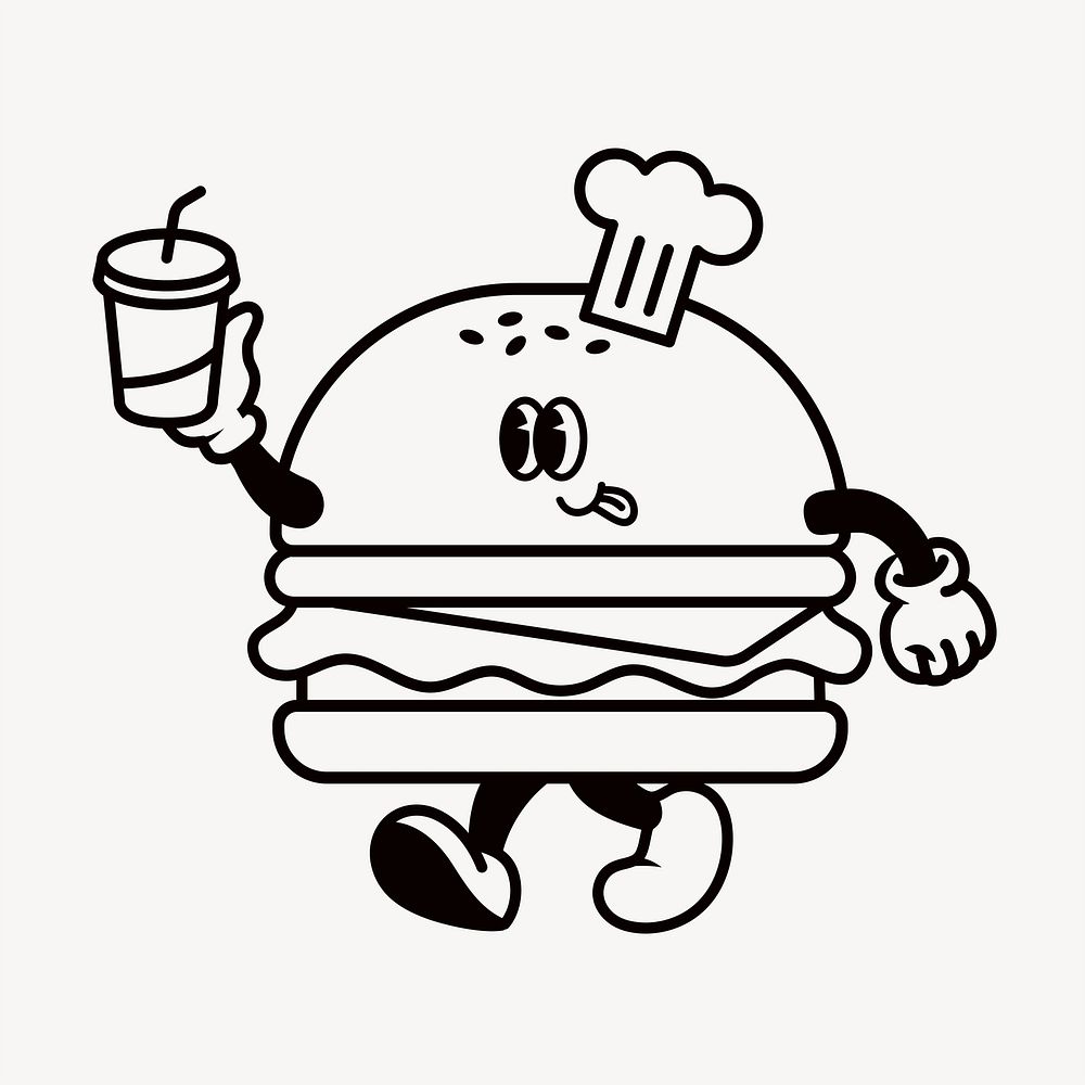 Retro hamburger, food illustration vector