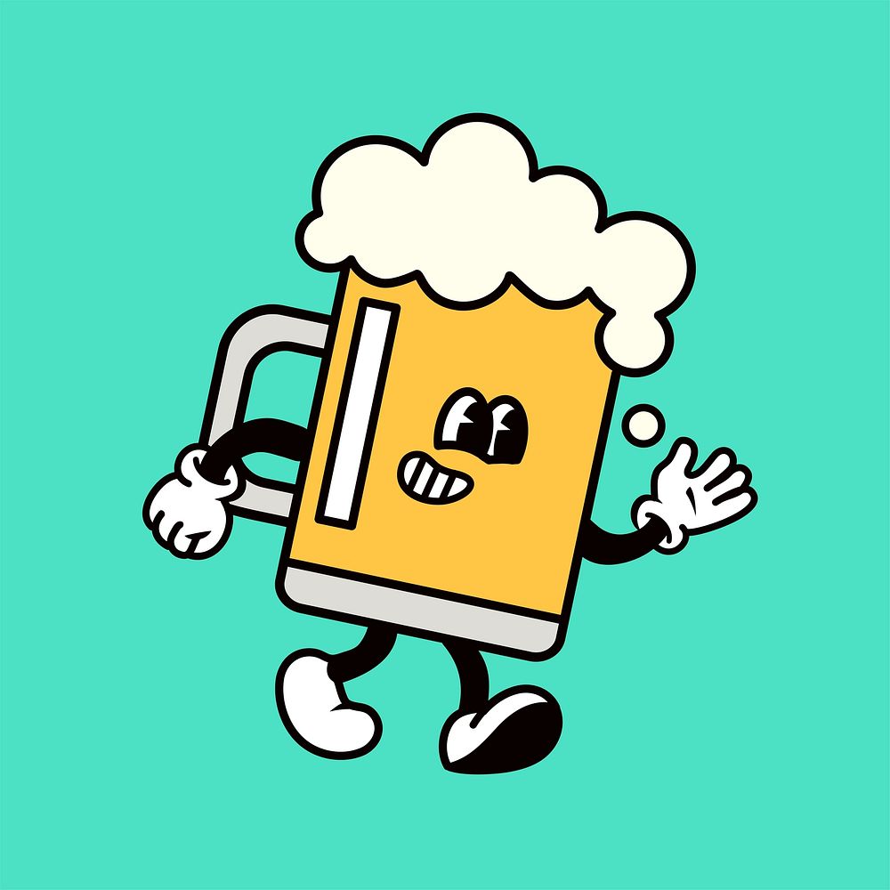 Retro beer mug, food illustration vector