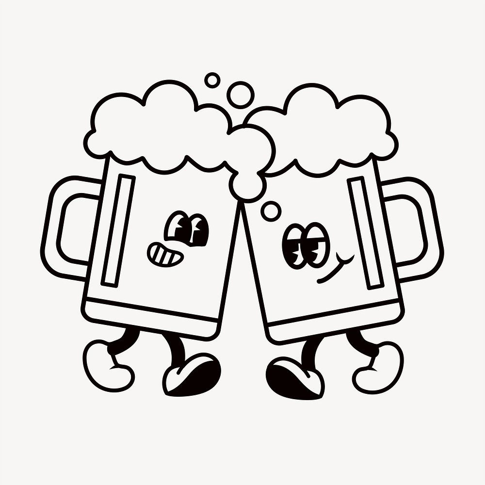 Retro beer mugs, food illustration vector