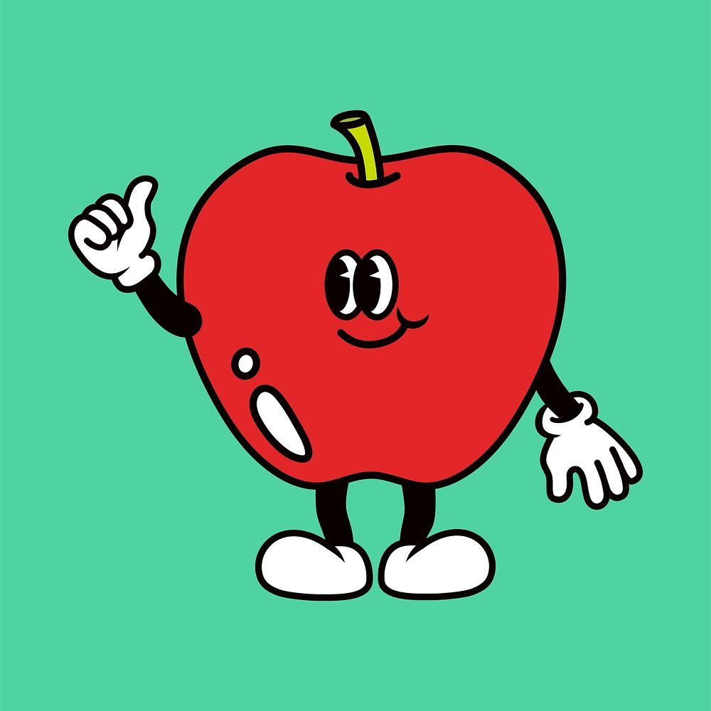 Retro thumbs up apple, food illustration vector