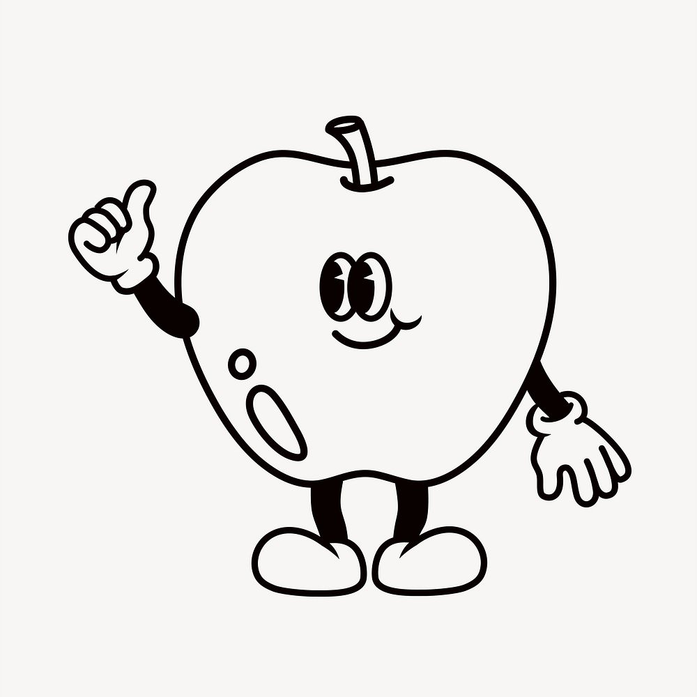 Retro thumbs up apple, food illustration vector