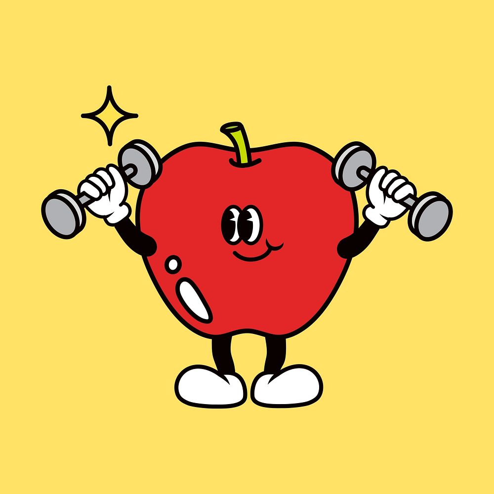 Retro healthy apple, food illustration vector