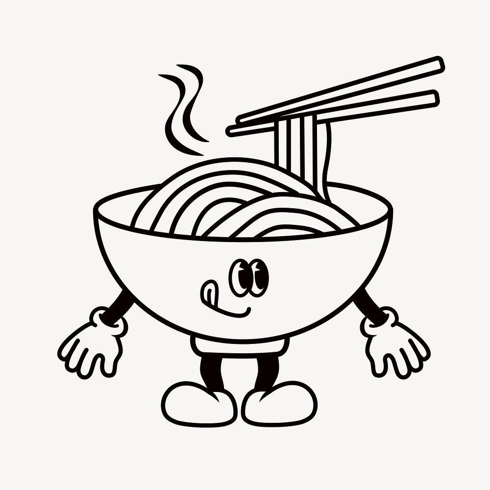 Retro ramen noodle, food illustration vector