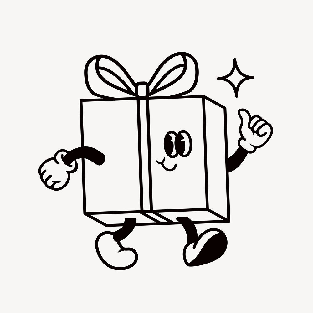Gift box cartoon, line art illustration vector