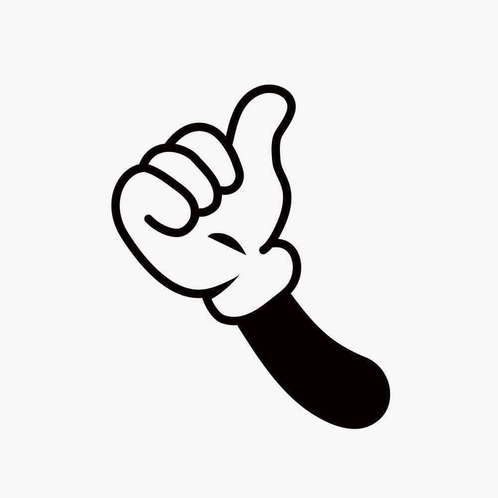 Cartoon thumbs up hand, gesture line art illustration