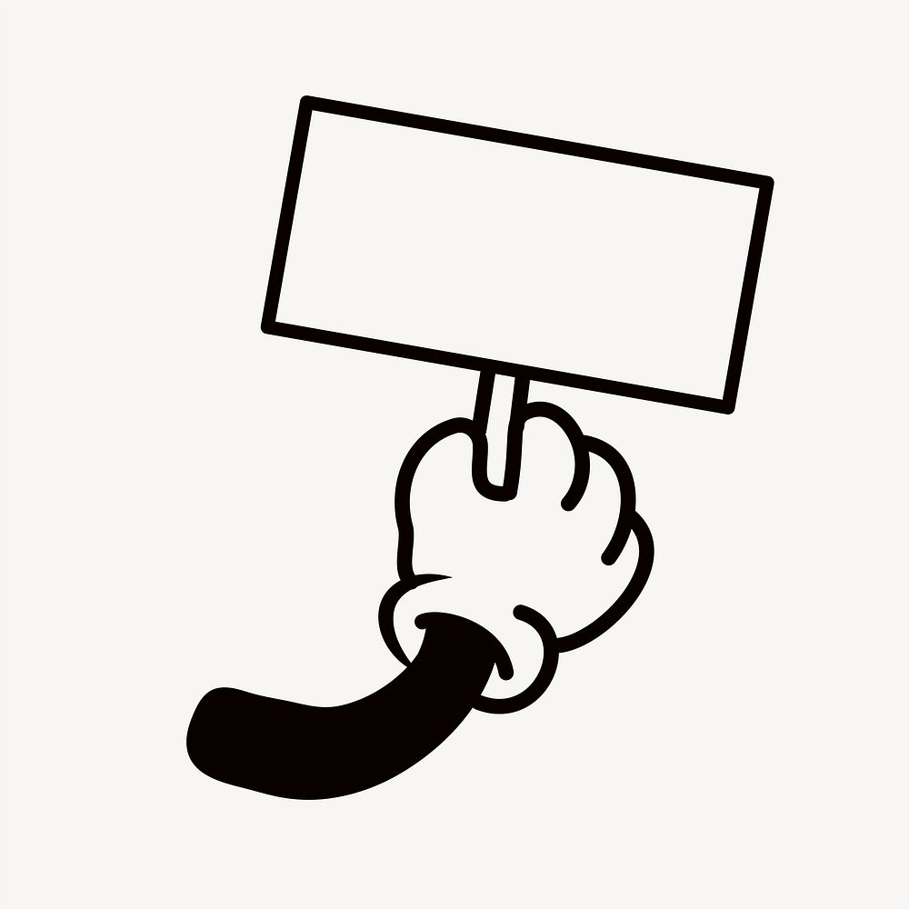 Blank sign, cartoon hand illustration vector