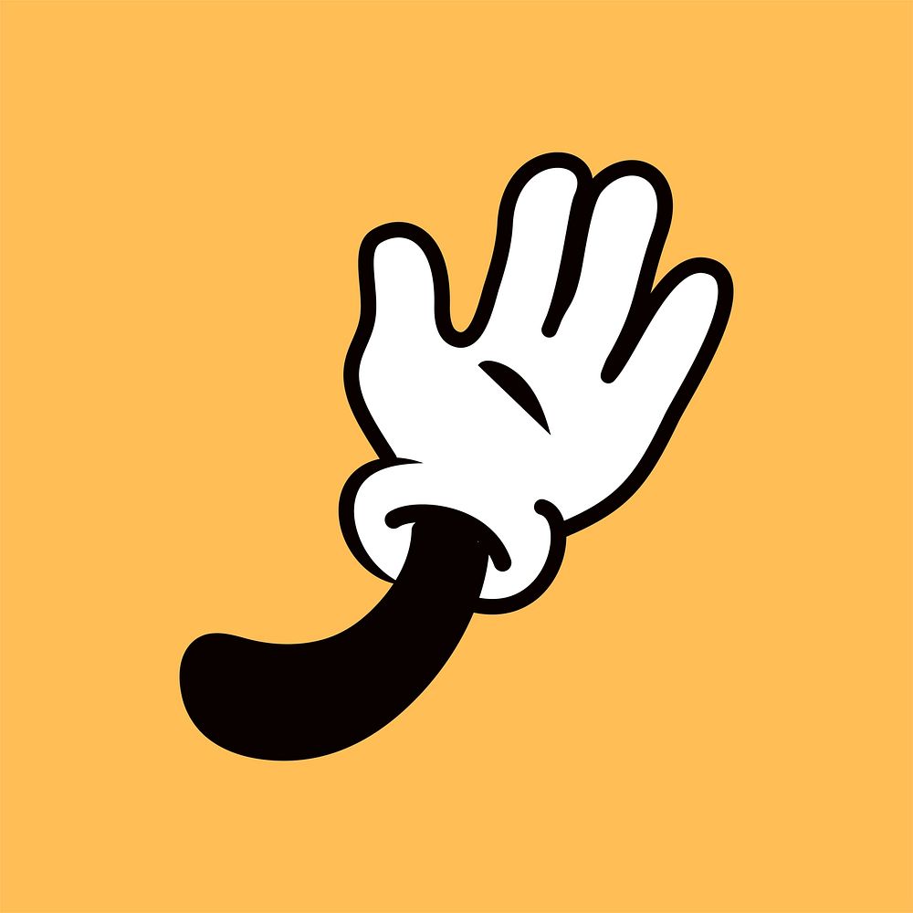 Cartoon waving hand, gesture line art illustration vector