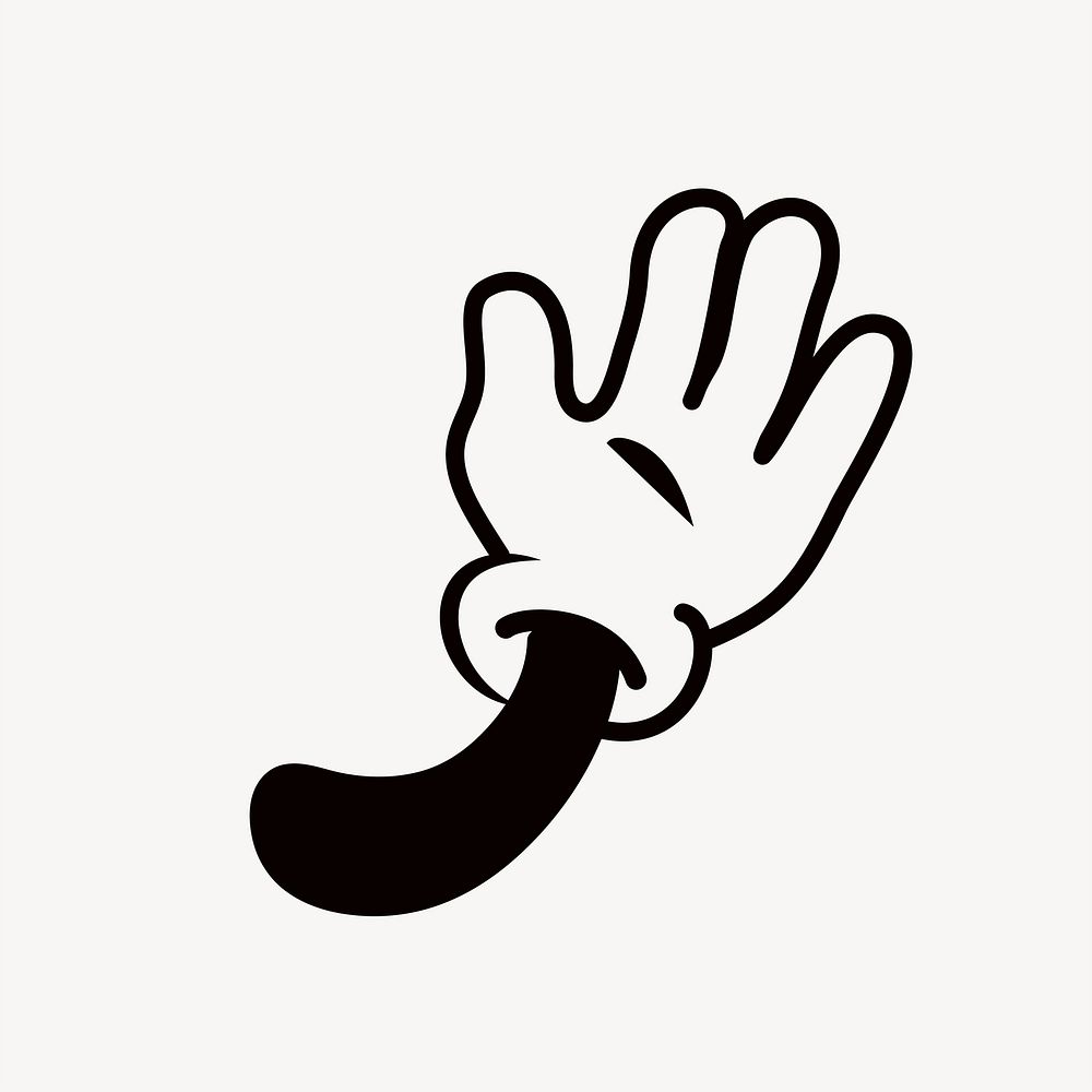 Cartoon waving hand, gesture line art illustration vector