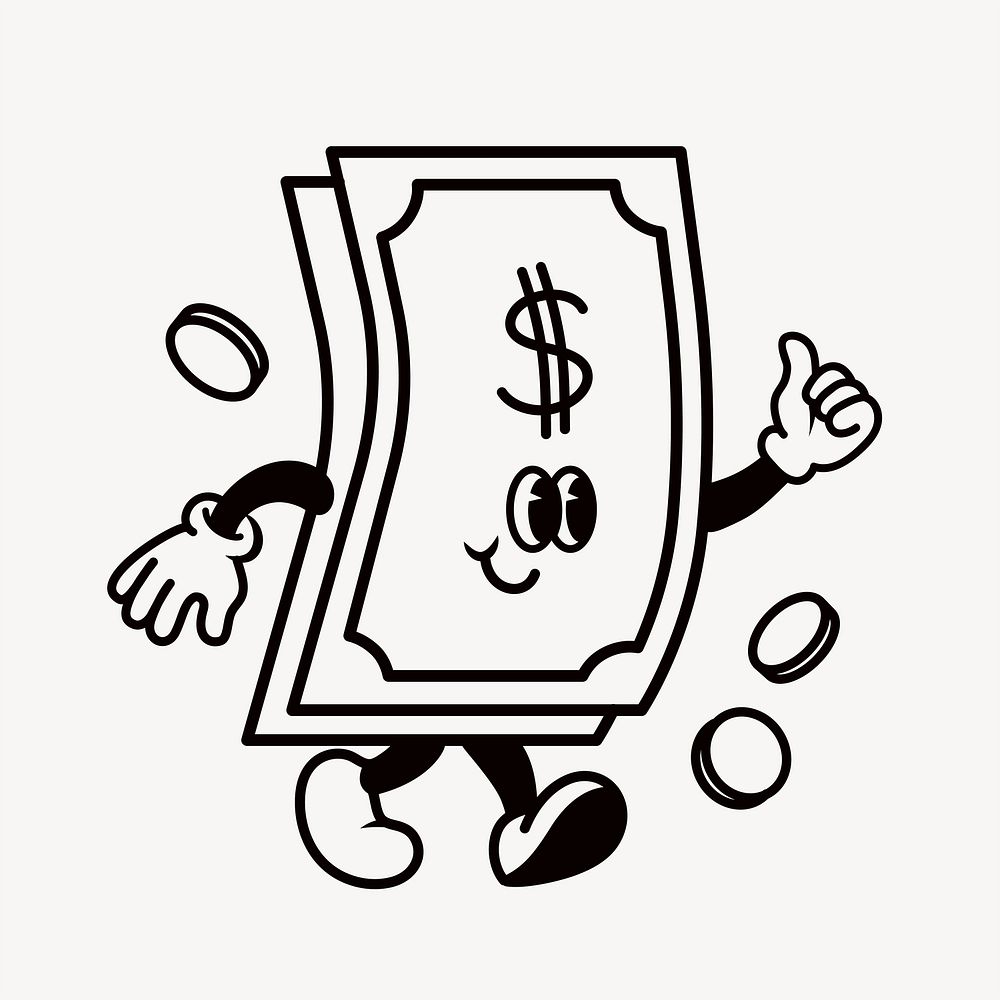 Dollar bill, money cartoon character illustration vector