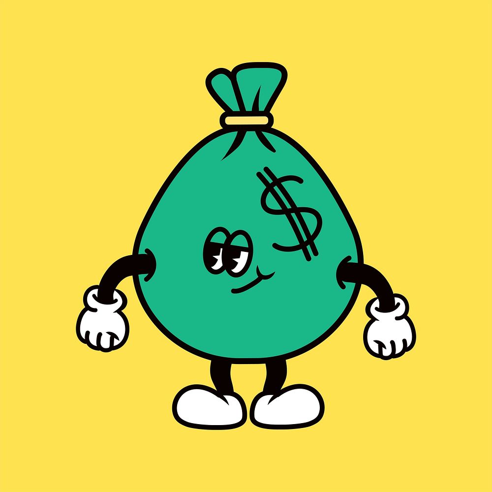 Money bag, finance cartoon character illustration vector