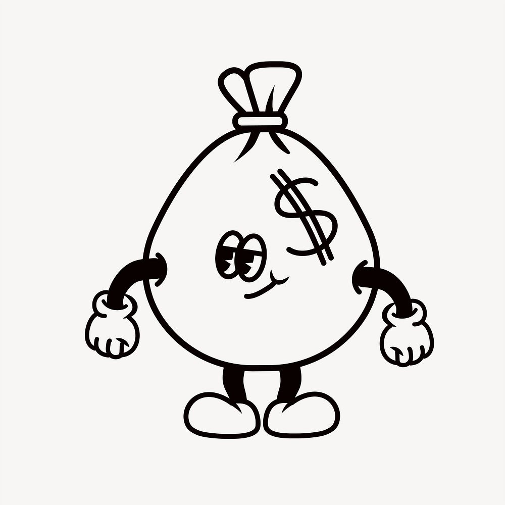 Money bag, finance cartoon character illustration vector