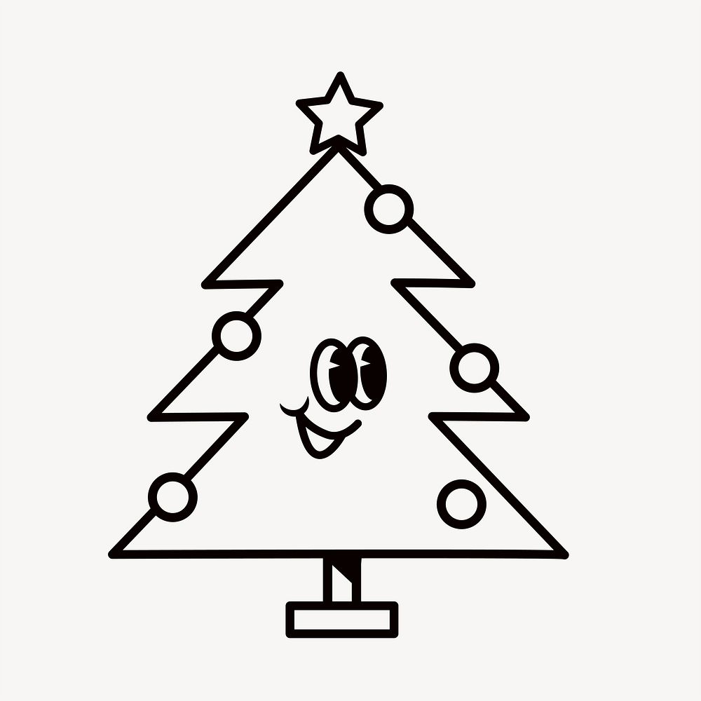 Christmas tree cartoon, line art illustration vector