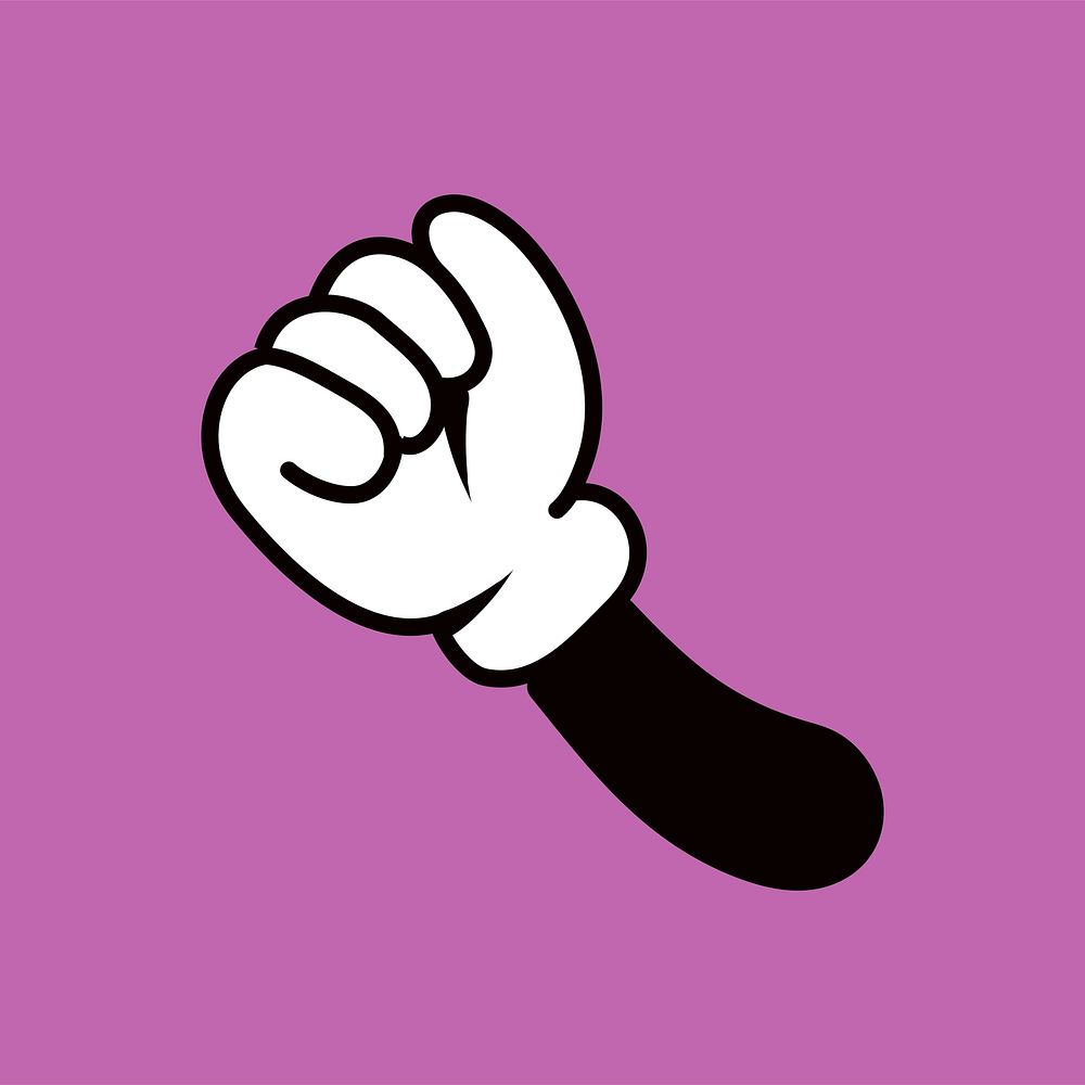 Cartoon raised fist, gesture line art illustration