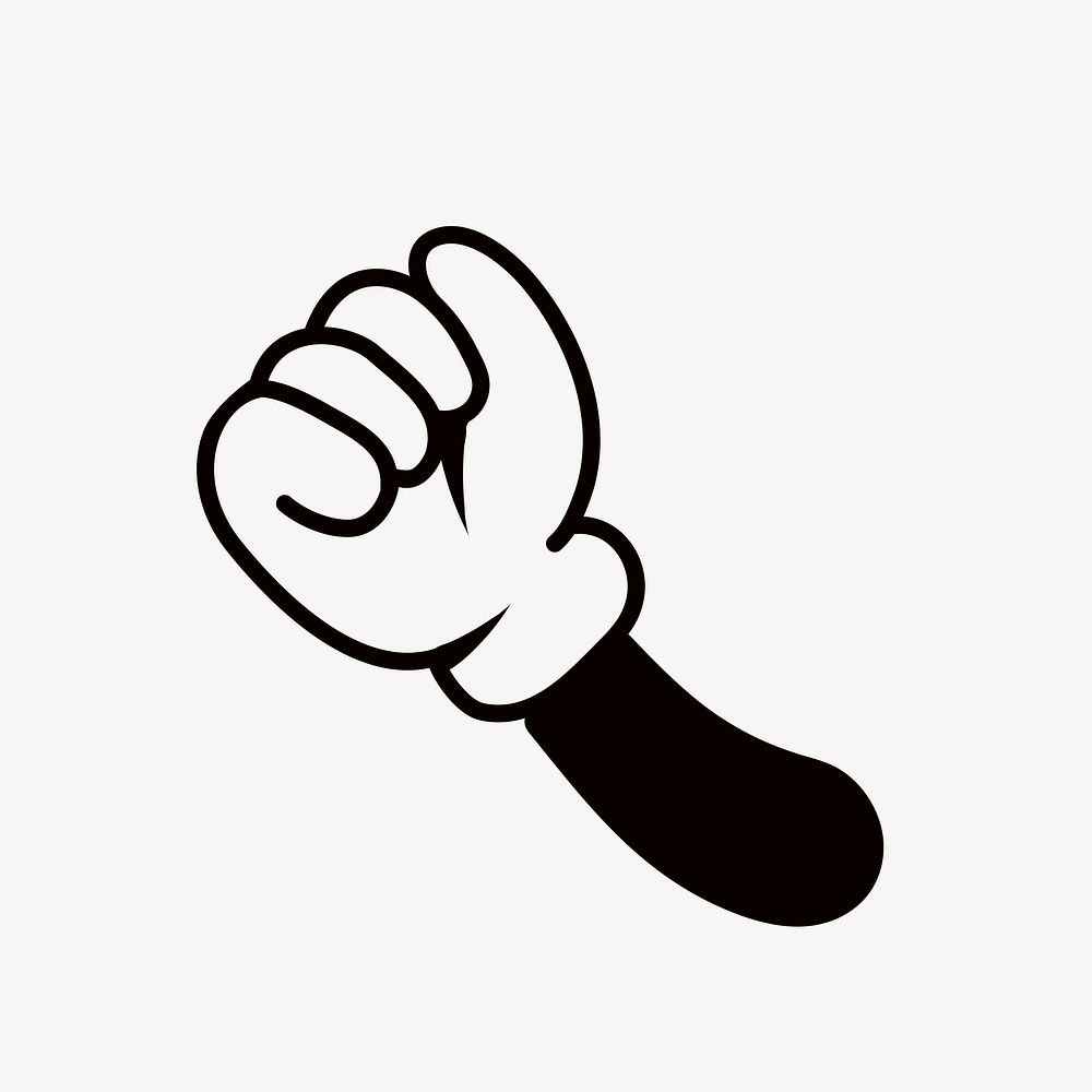 Cartoon raised fist, gesture line art illustration vector