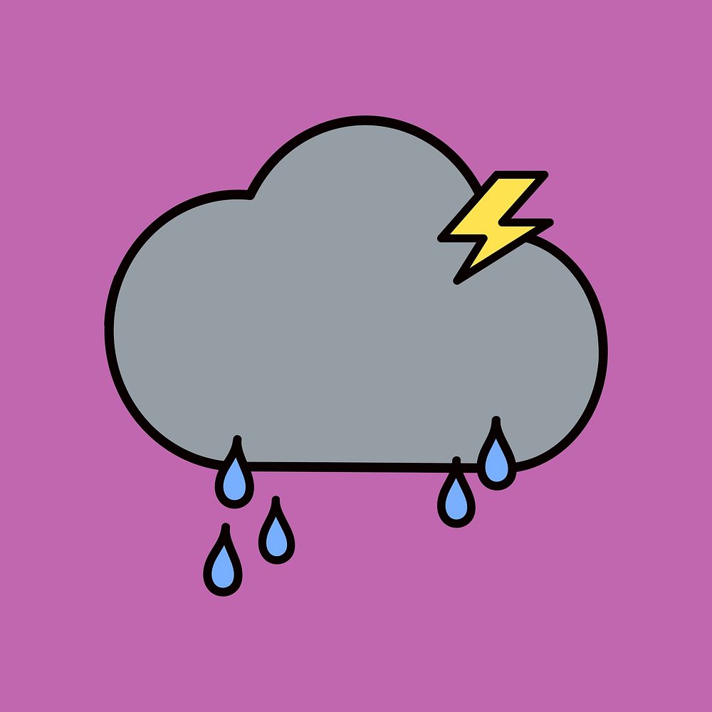 Raining cloud, line art illustration vector