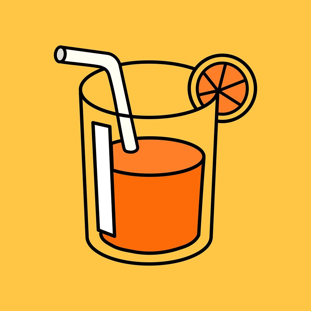 Orange juice glass, beverage line art collage element vector
