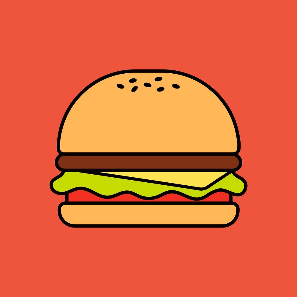 Hamburger, food line art collage element vector