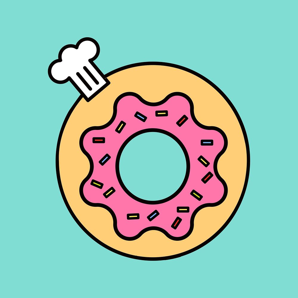 Donut, food line art collage element vector