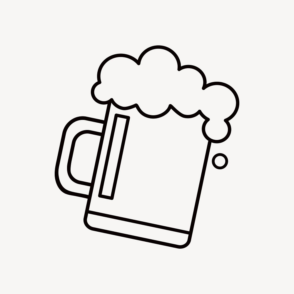 Beer mug, beverage line art collage element vector