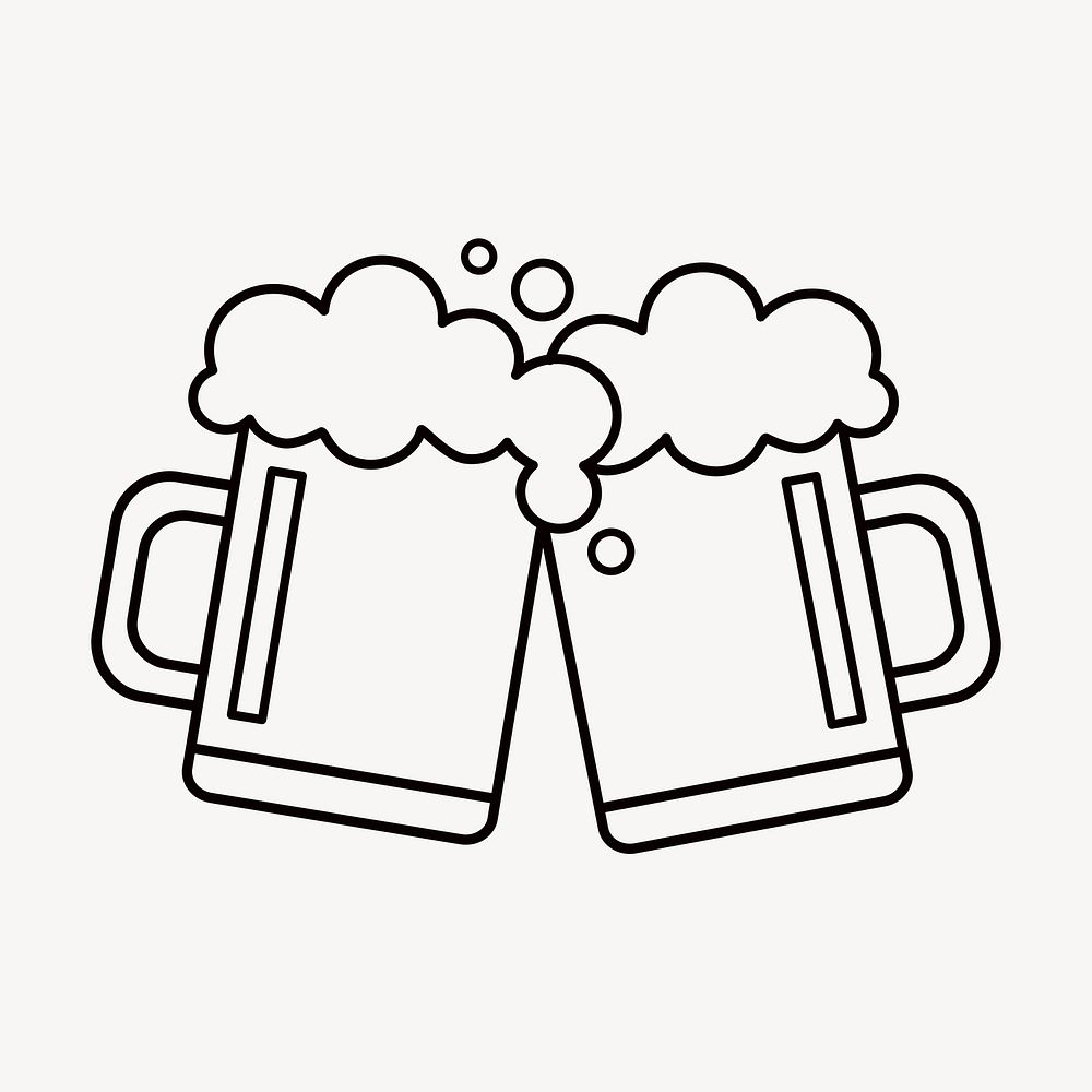 Cheering beer mugs, beverage line art illustration