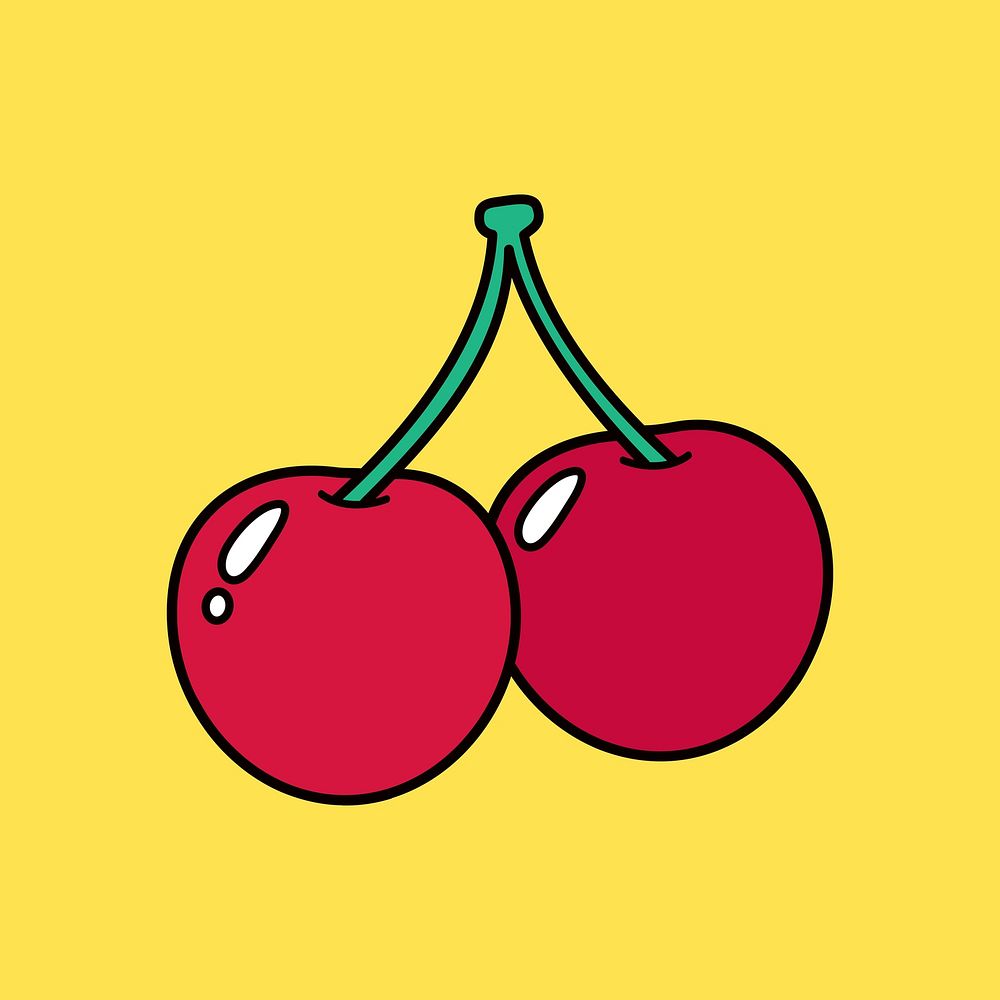 Cherry fruit, food line art collage element vector