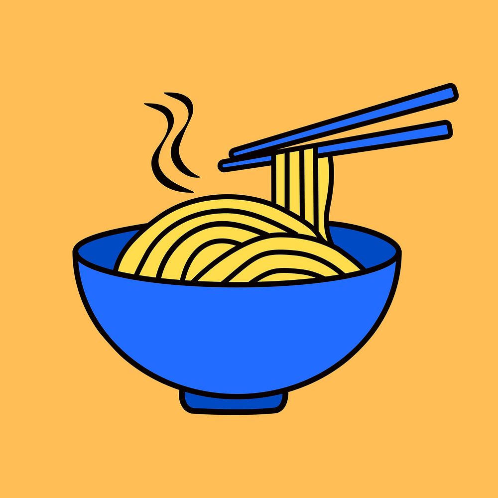 Ramen noodle, food line art collage element vector