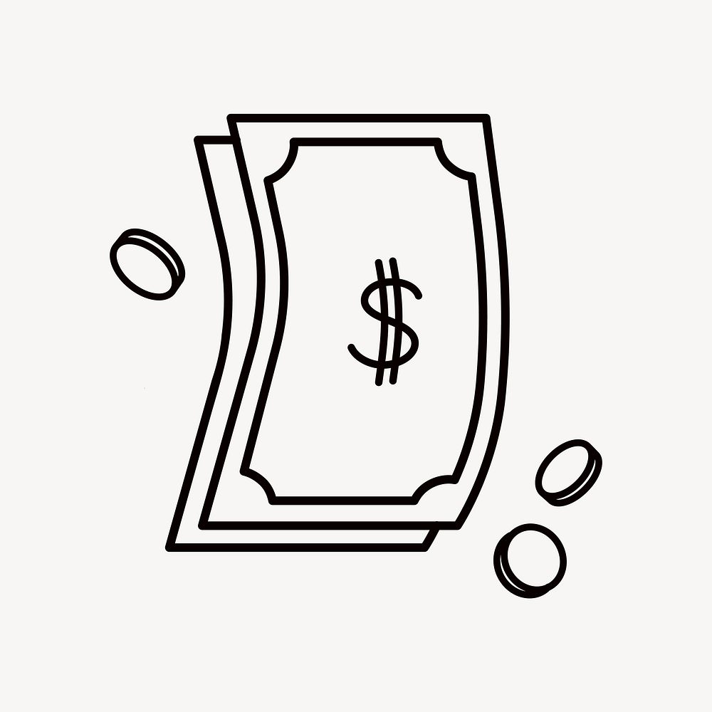 Dollar bills, line art illustration vector