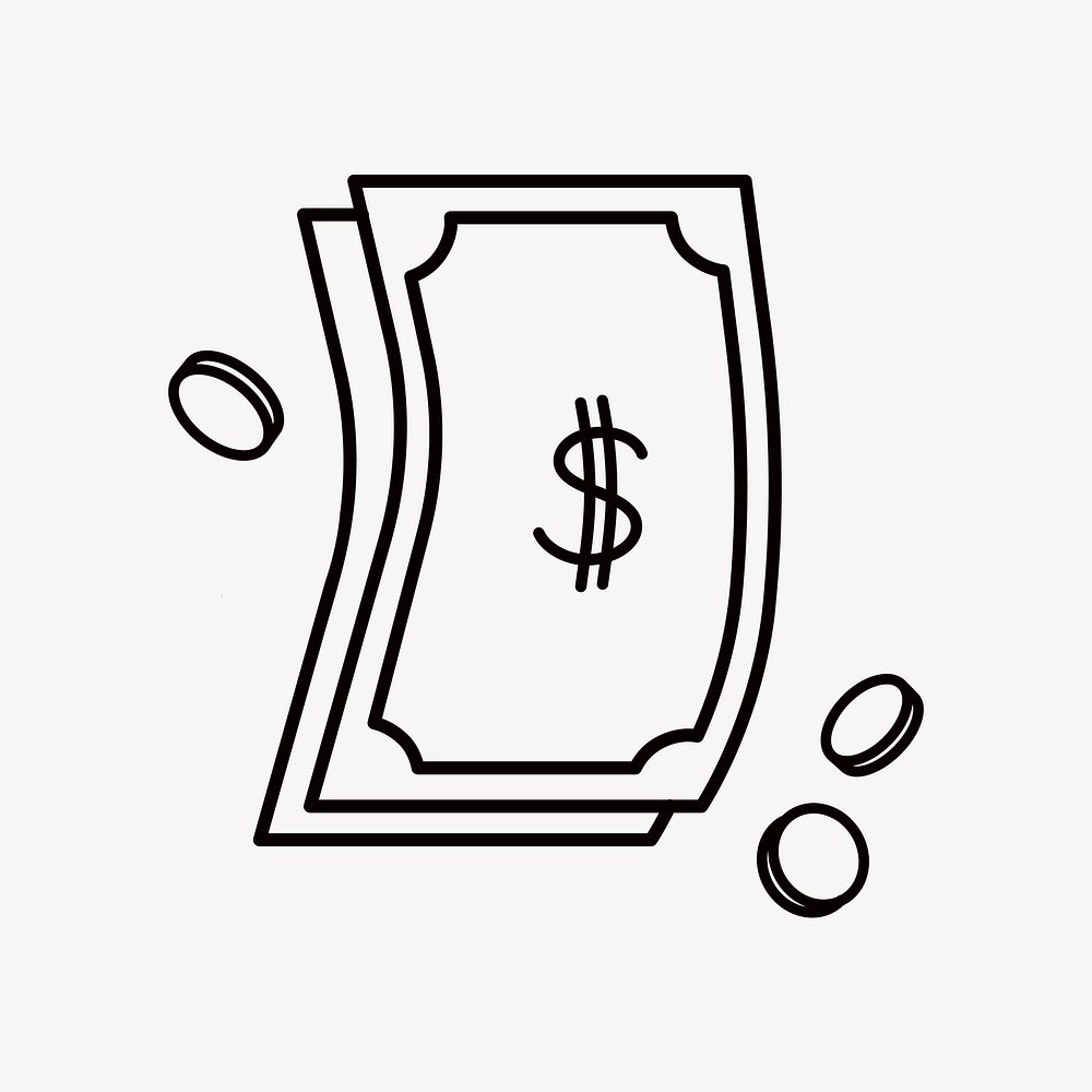 Dollar bills, line art illustration