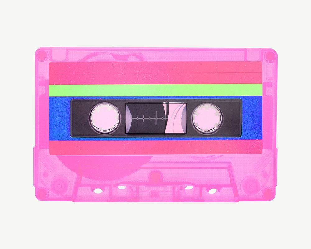 Pink cassette tape collage element psd