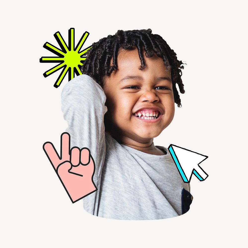 Cheerful African-American toddler collage element