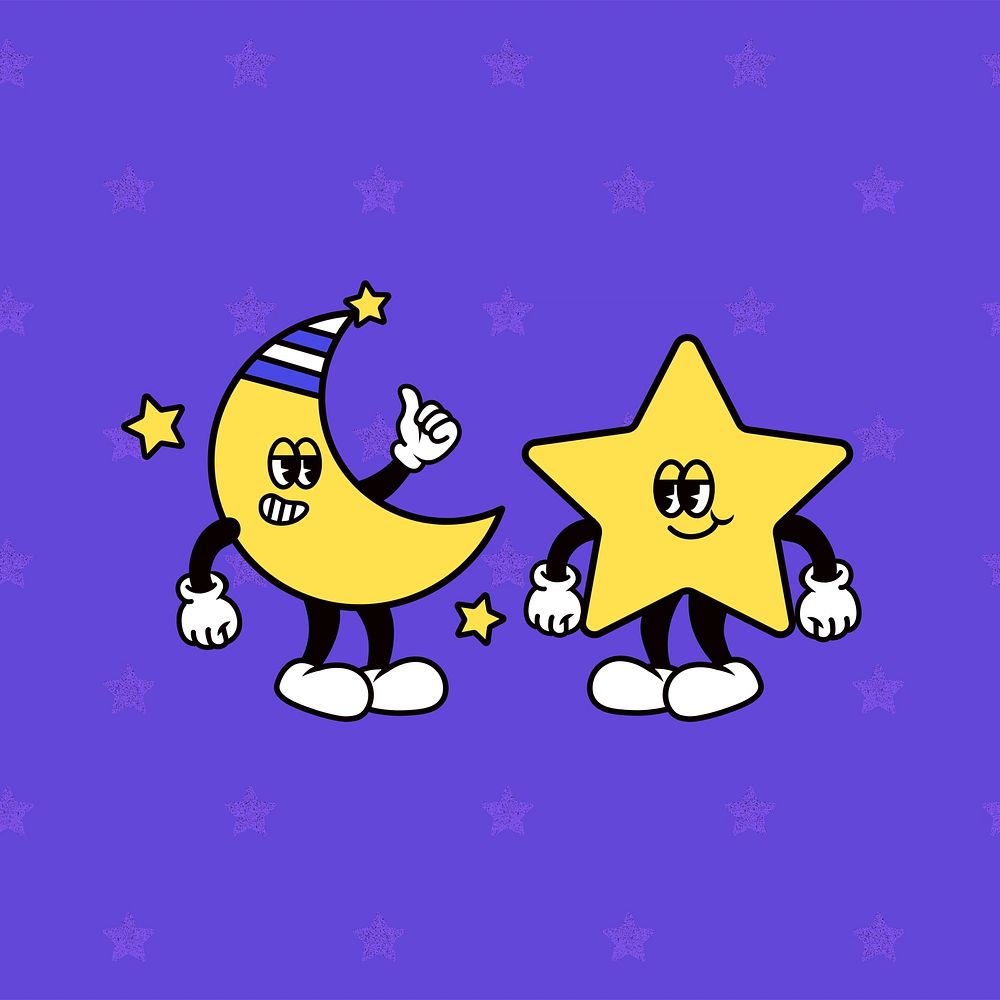 Moon & star cartoon character illustration