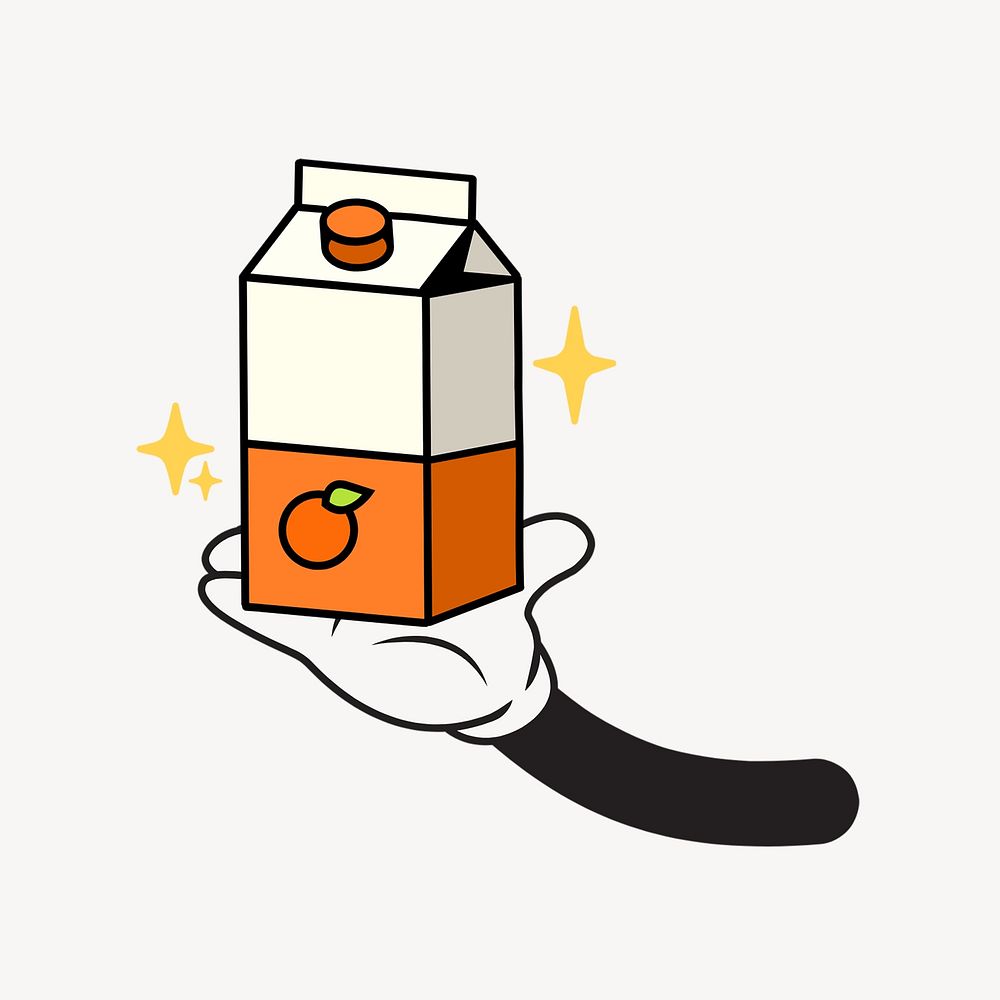 Orange juice carton, cartoon hand illustration