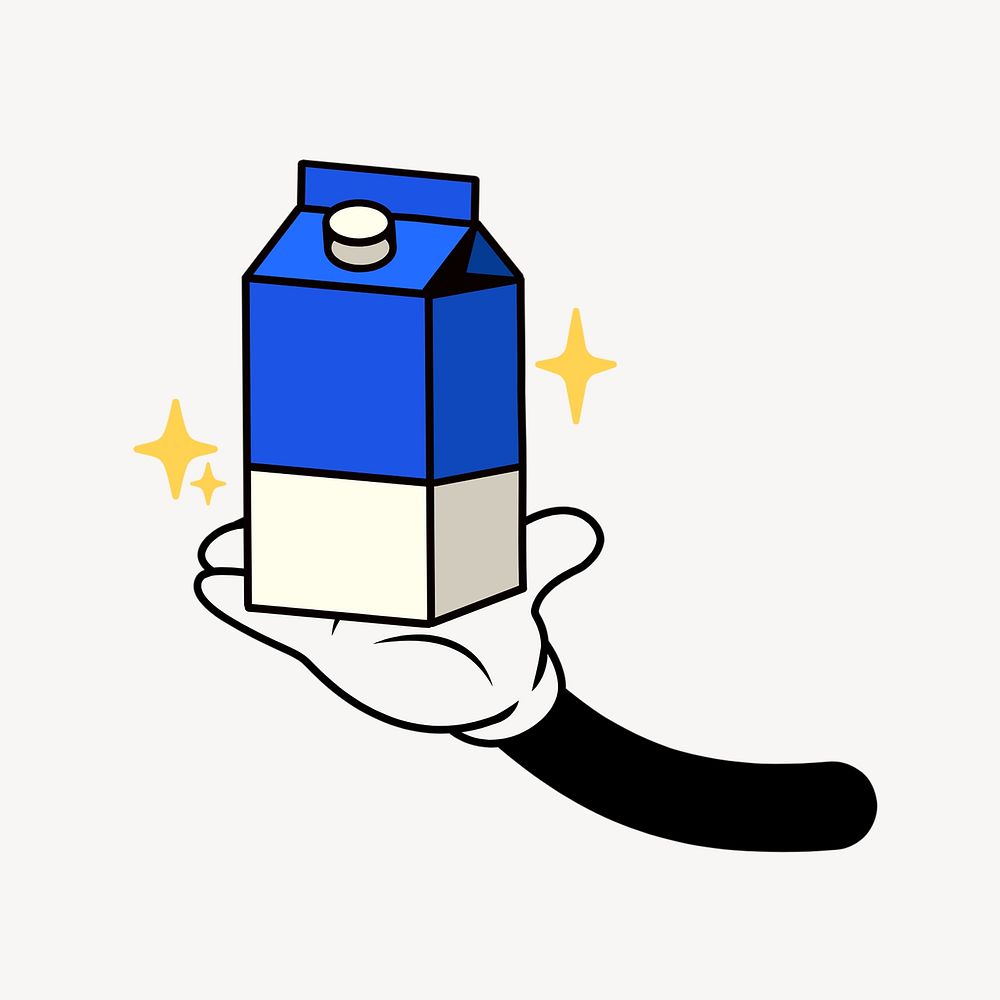 Milk carton, cartoon hand illustration