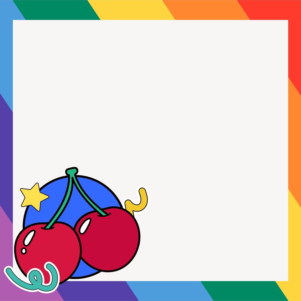 Rainbow cherry frame background, white design