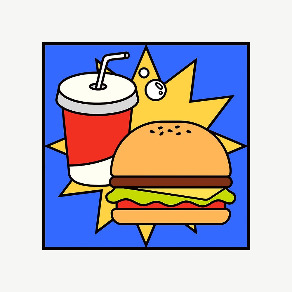 Cute junk food, burger and soda illustration psd