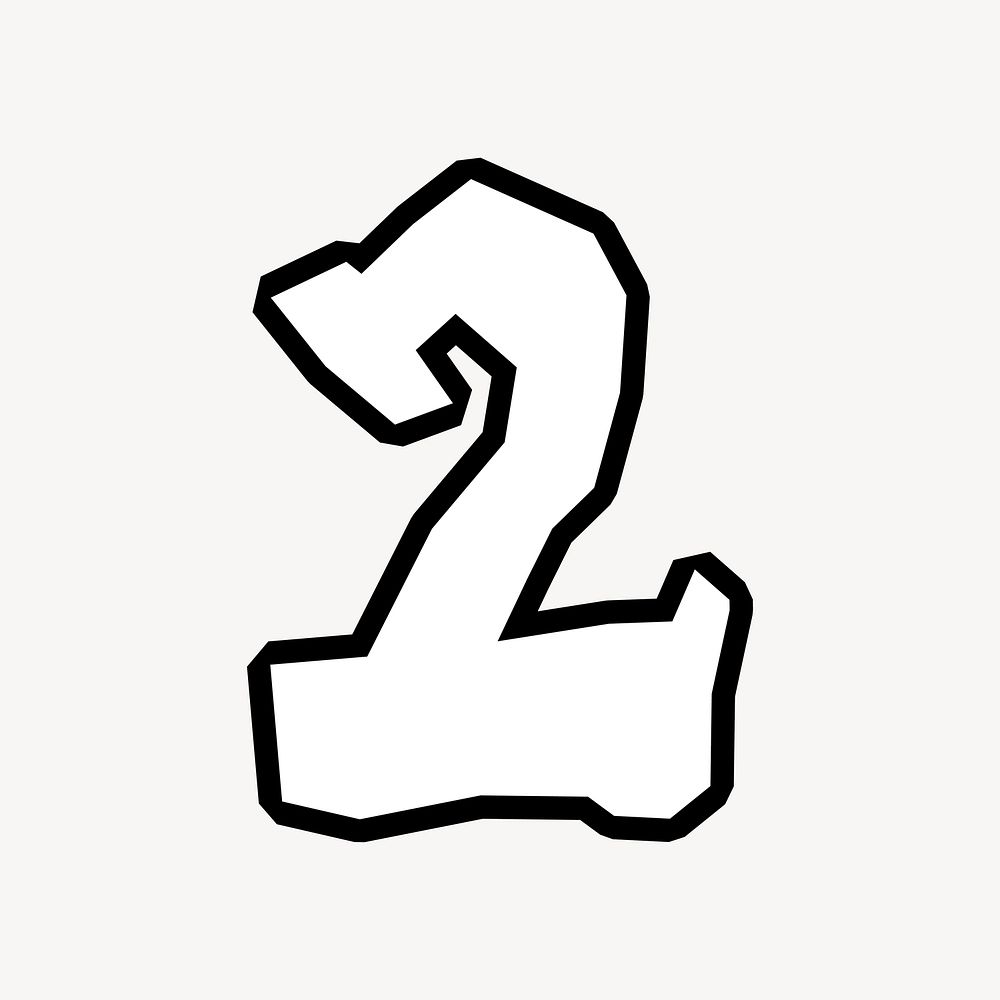 2 number two, graffiti art Arabic numeral vector