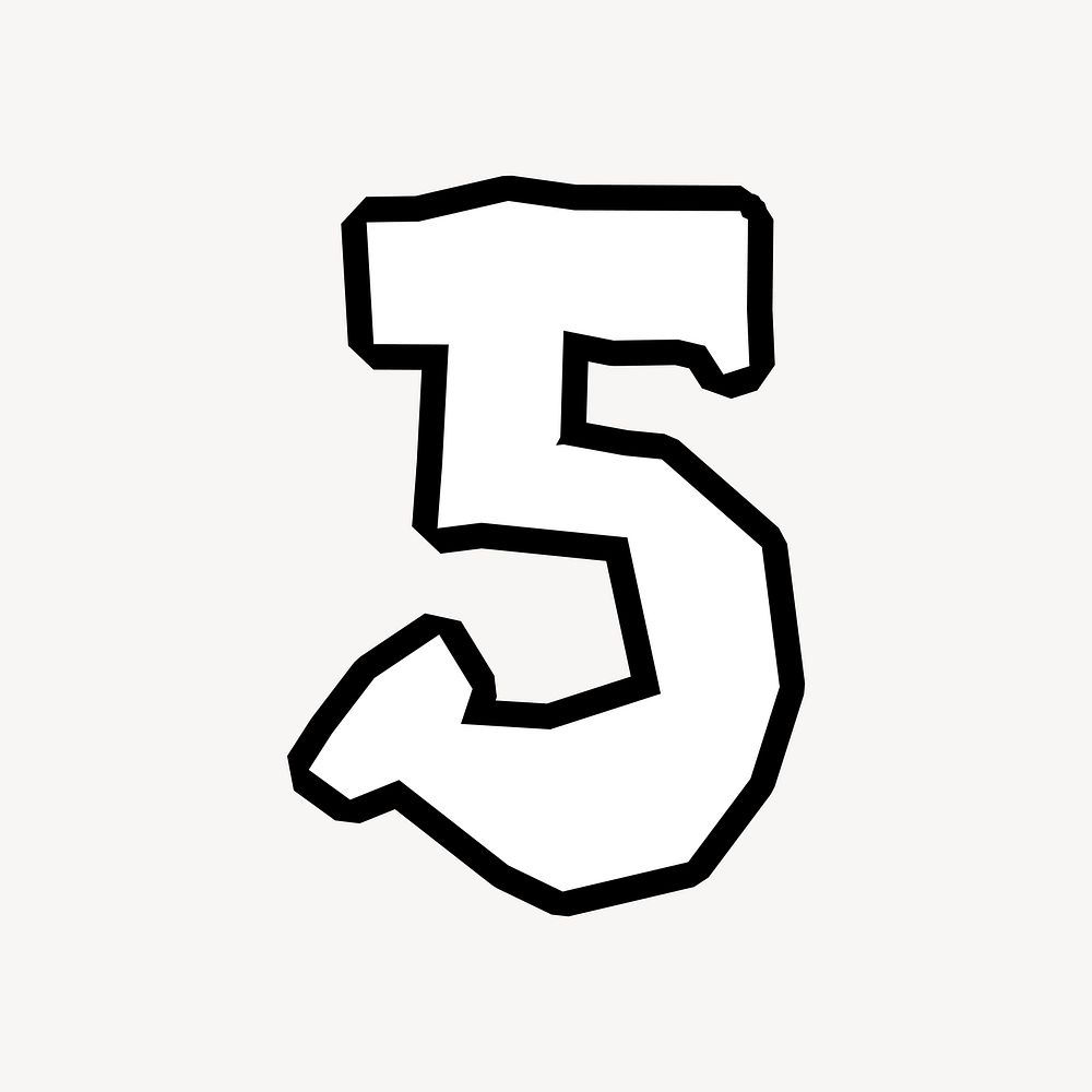 5 number five, graffiti art Arabic numeral vector