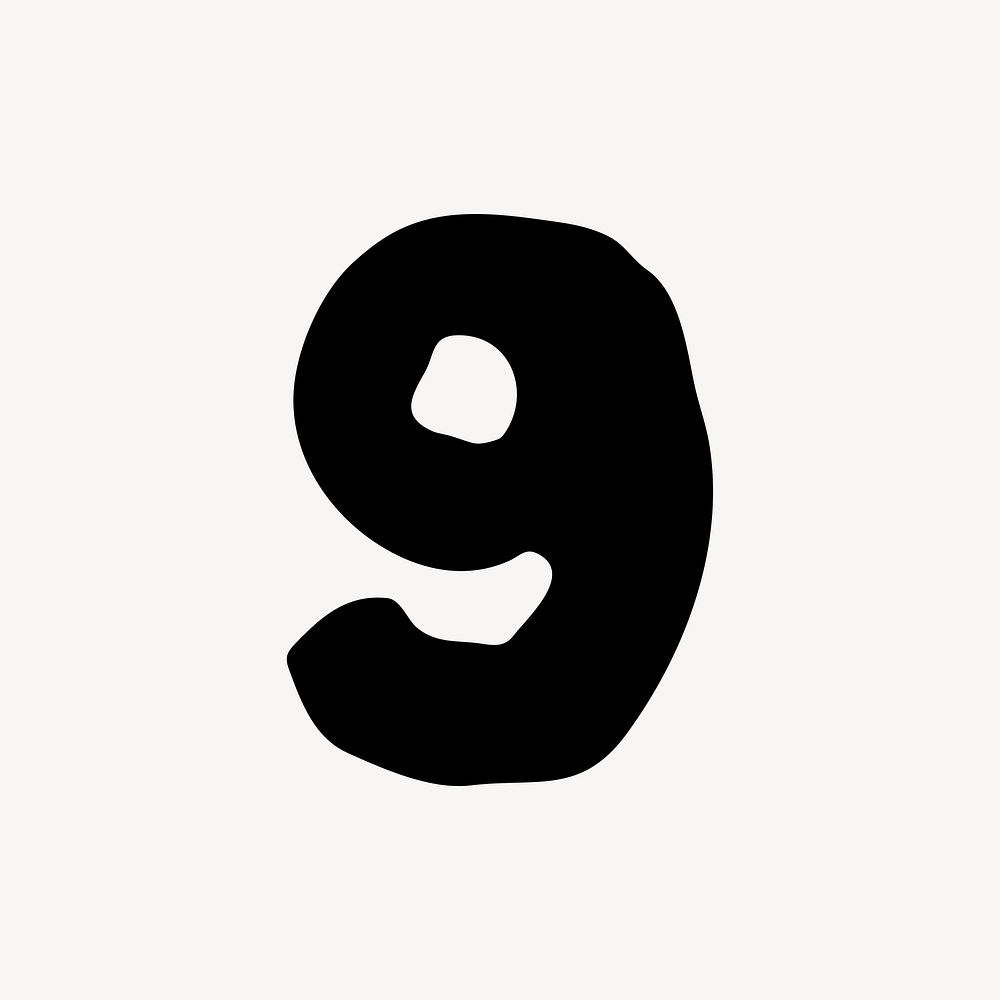 9 number nine, distorted Arabic numeral vector