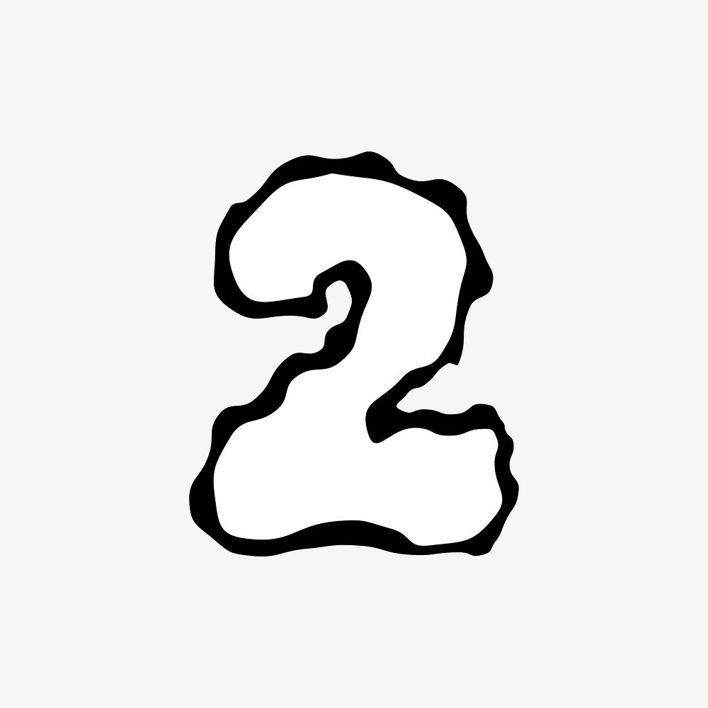 2 number two, distorted Arabic numeral vector
