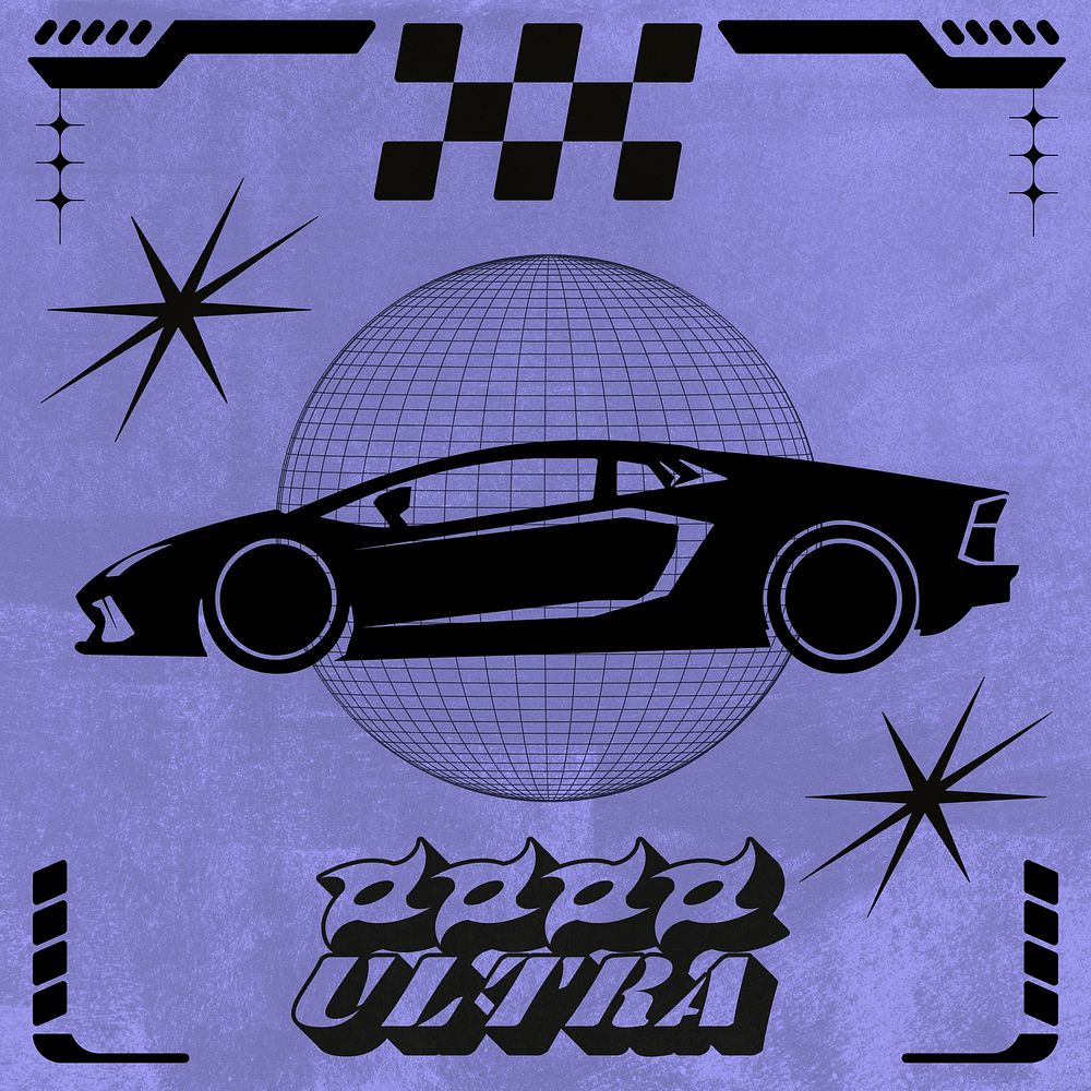 Y2K sports car, purple silhouette art