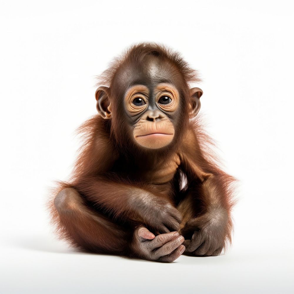 Baby orangutan, wild animal collage element . 
